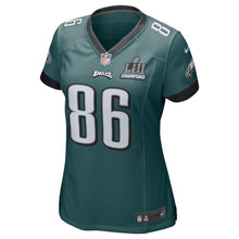 Load image into Gallery viewer, Women's Zach Ertz Midnight Green Philadelphia Eagles Super Bowl LII Champions Patch Game Jersey 2019