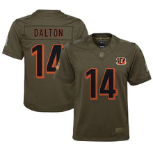 Load image into Gallery viewer, Youth Cincinnati Bengals Andy Dalton Nike Olive Salute to Service Game Jersey
