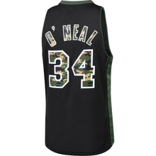 Load image into Gallery viewer, Shaquille O'Neal Los Angeles Lakers Mitchell &amp; Ness Straight Fire Camo Swingman Jersey – Black