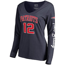 Load image into Gallery viewer, Tom Brady New England Patriots Women's Heartthrob Name &amp; Number V-Neck T-Shirt - Navy Super Bowl