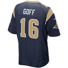 Load image into Gallery viewer, JARED GOFF LOS ANGELES RAMS SUPER BOWL PLAYER GAME JERSEY – NAVY