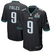 Load image into Gallery viewer, Men's Nick Foles Black Philadelphia Eagles Super Bowl LII Game Jersey 2019