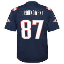 Load image into Gallery viewer, Rob Gronkowski New England Patriots Youth Color Rush Game Jersey - Navy 2018/2019 Super Bowl