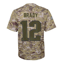 Load image into Gallery viewer, Tom Brady New England Patriots Youth Salute to Service Game Jersey - Camo 2018/2019 Super Bowl