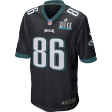 Load image into Gallery viewer, Men's Zach Ertz Black Philadelphia Eagles Super Bowl LII Game Jersey 2019