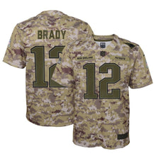 Load image into Gallery viewer, Tom Brady New England Patriots Youth Salute to Service Game Jersey - Camo 2018/2019 Super Bowl