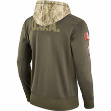 Load image into Gallery viewer, MEN'S LOS ANGELES RAMS SUPER BOWL OLIVE SALUTE TO SERVICE SIDELINE THERMA PULLOVER HOODIE