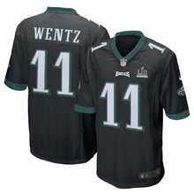 Load image into Gallery viewer, Men's Carson Wentz Black Philadelphia Eagles Super Bowl LII Champions Patch Game Jersey 2019