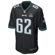 Load image into Gallery viewer, Men's Jason Kelce Black Philadelphia Eagles Super Bowl LII Champions Patch Game Jersey 2019
