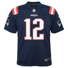 Load image into Gallery viewer, Tom Brady New England Patriots Youth Color Rush Game Jersey - Navy 2018/2019 Super Bowl