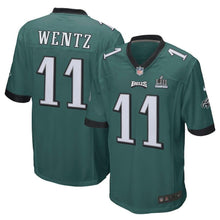 Load image into Gallery viewer, Men's Carson Wentz Midnight Green Philadelphia Eagles Super Bowl LII Champions Patch Game Jersey 2019