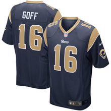 Load image into Gallery viewer, JARED GOFF LOS ANGELES RAMS SUPER BOWL PLAYER GAME JERSEY – NAVY