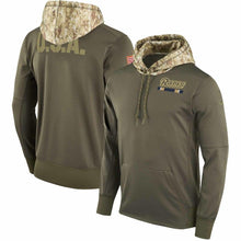 Load image into Gallery viewer, MEN'S LOS ANGELES RAMS SUPER BOWL OLIVE SALUTE TO SERVICE SIDELINE THERMA PULLOVER HOODIE