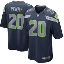 Load image into Gallery viewer, Rashaad Penny Seattle Seahawks Draft First Round Pick Game Jersey – Navy 2018/2019