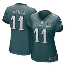 Load image into Gallery viewer, Women's Carson Wentz Midnight Green Philadelphia Eagles Super Bowl LII Champions Patch Game Jersey 2019