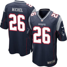 Load image into Gallery viewer, Sony Michel New England Patriots Draft First Round Pick #2 Game Jersey – Navy 2018/2019 Super Bowl