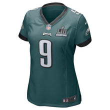 Load image into Gallery viewer, Women's Nick Foles Midnight Green Philadelphia Eagles Super Bowl LII Champions Patch Game Jersey 2019