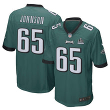 Load image into Gallery viewer, Men's Lane Johnson Midnight Green Philadelphia Eagles Super Bowl LII Champions Patch Game Jersey 2019