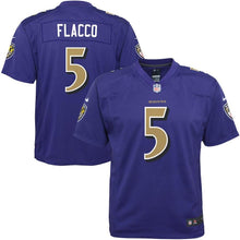 Load image into Gallery viewer, Youth Baltimore Ravens Joe Flacco Nike Purple Color Rush Game Jersey