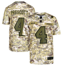 Load image into Gallery viewer, Youth Dallas Cowboys Dak Prescott Nike Camo Salute to Service Game Jersey