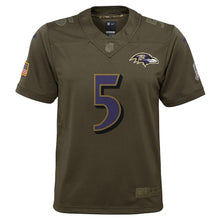 Load image into Gallery viewer, Youth Baltimore Ravens Joe Flacco Nike Olive Salute to Service Game Jersey
