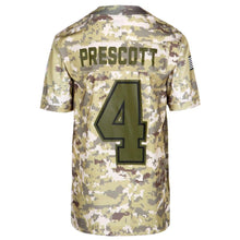 Load image into Gallery viewer, Youth Dallas Cowboys Dak Prescott Nike Camo Salute to Service Game Jersey