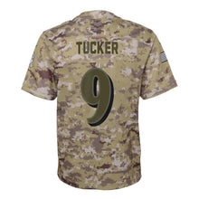 Load image into Gallery viewer, Youth Baltimore Ravens Justin Tucker Nike Camo Salute to Service Game Jersey