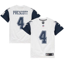 Load image into Gallery viewer, Youth Dallas Cowboys Dak Prescott Nike White Color Rush Game Jersey