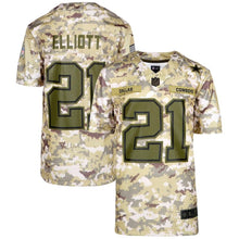 Load image into Gallery viewer, Youth Dallas Cowboys Ezekiel Elliott Nike Camo Salute to Service Game Jersey
