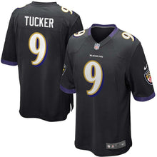 Load image into Gallery viewer, Youth Baltimore Ravens Justin Tucker Nike Purple/Black Team Color Game Jersey