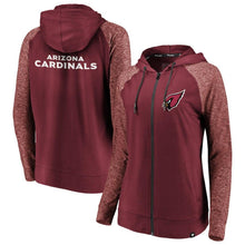 Load image into Gallery viewer, Women's Arizona Cardinals NFL Pro Line by Fanatics Branded Cardinal/Heathered Red Made to Move Color Blast Full-Zip Raglan Hoodie