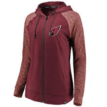 Load image into Gallery viewer, Women's Arizona Cardinals NFL Pro Line by Fanatics Branded Cardinal/Heathered Red Made to Move Color Blast Full-Zip Raglan Hoodie