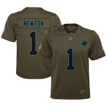 Load image into Gallery viewer, Youth Carolina Panthers Cam Newton Nike Olive Salute to Service Game Jersey