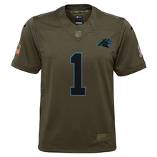 Load image into Gallery viewer, Youth Carolina Panthers Cam Newton Nike Olive Salute to Service Game Jersey