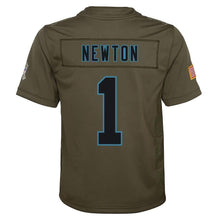Load image into Gallery viewer, Youth Carolina Panthers Cam Newton Nike Olive Salute to Service Game Jersey