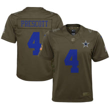 Load image into Gallery viewer, Youth Dallas Cowboys Dak Prescott Nike Olive Salute to Service Game Jersey