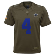 Load image into Gallery viewer, Youth Dallas Cowboys Dak Prescott Nike Olive Salute to Service Game Jersey