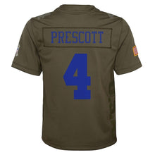 Load image into Gallery viewer, Youth Dallas Cowboys Dak Prescott Nike Olive Salute to Service Game Jersey