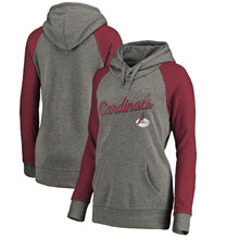 Load image into Gallery viewer, Women's Arizona Cardinals NFL Pro Line by Fanatics Branded Ash Timeless Collection Rising Script Tri-Blend Raglan Pullover Hoodie