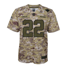 Load image into Gallery viewer, Youth Carolina Panthers Christian McCaffrey Nike Camo Salute to Service Game Jersey