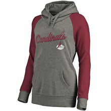 Load image into Gallery viewer, Women's Arizona Cardinals NFL Pro Line by Fanatics Branded Ash Timeless Collection Rising Script Tri-Blend Raglan Pullover Hoodie