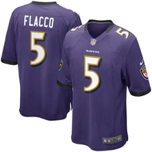 Load image into Gallery viewer, Youth Baltimore Ravens Joe Flacco Nike Purple/Black/White Team Color Game Jersey