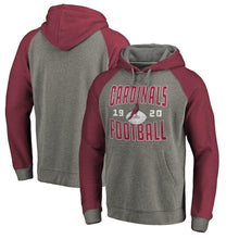 Load image into Gallery viewer, Men's Arizona Cardinals NFL Pro Line by Fanatics Branded Ash Timeless Collection Antique Stack Tri-Blend Raglan Pullover Hoodie