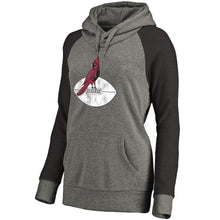 Load image into Gallery viewer, Women's Arizona Cardinals NFL Pro Line by Fanatics Branded Gray/Black Throwback Logo Tri-Blend Raglan Plus Size Pullover Hoodie