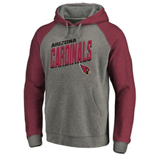Load image into Gallery viewer, Men's Arizona Cardinals NFL Pro Line by Fanatics Branded Heathered Gray Slant Strike Tri-Blend Raglan Pullover Hoodie