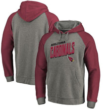 Load image into Gallery viewer, Men's Arizona Cardinals NFL Pro Line by Fanatics Branded Heathered Gray Slant Strike Tri-Blend Raglan Pullover Hoodie
