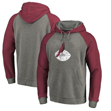 Load image into Gallery viewer, Men's Arizona Cardinals NFL Pro Line by Fanatics Branded Gray/Cardinal Throwback Logo Tri-Blend Raglan Pullover Hoodie