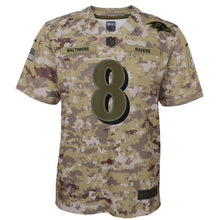 Load image into Gallery viewer, Youth Baltimore Ravens Lamar Jackson Nike Camo Salute to Service Game Jersey