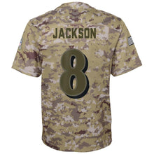 Load image into Gallery viewer, Youth Baltimore Ravens Lamar Jackson Nike Camo Salute to Service Game Jersey