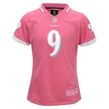Load image into Gallery viewer, Youth Girls Baltimore Ravens Justin Tucker Pink Bubble Gum Jersey